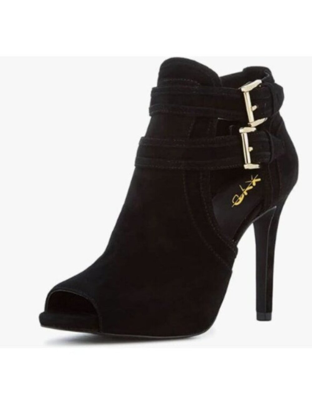 XYD Women Peep Toe Ankle Bootie High Heels Buckled Double Straps Cutout Black